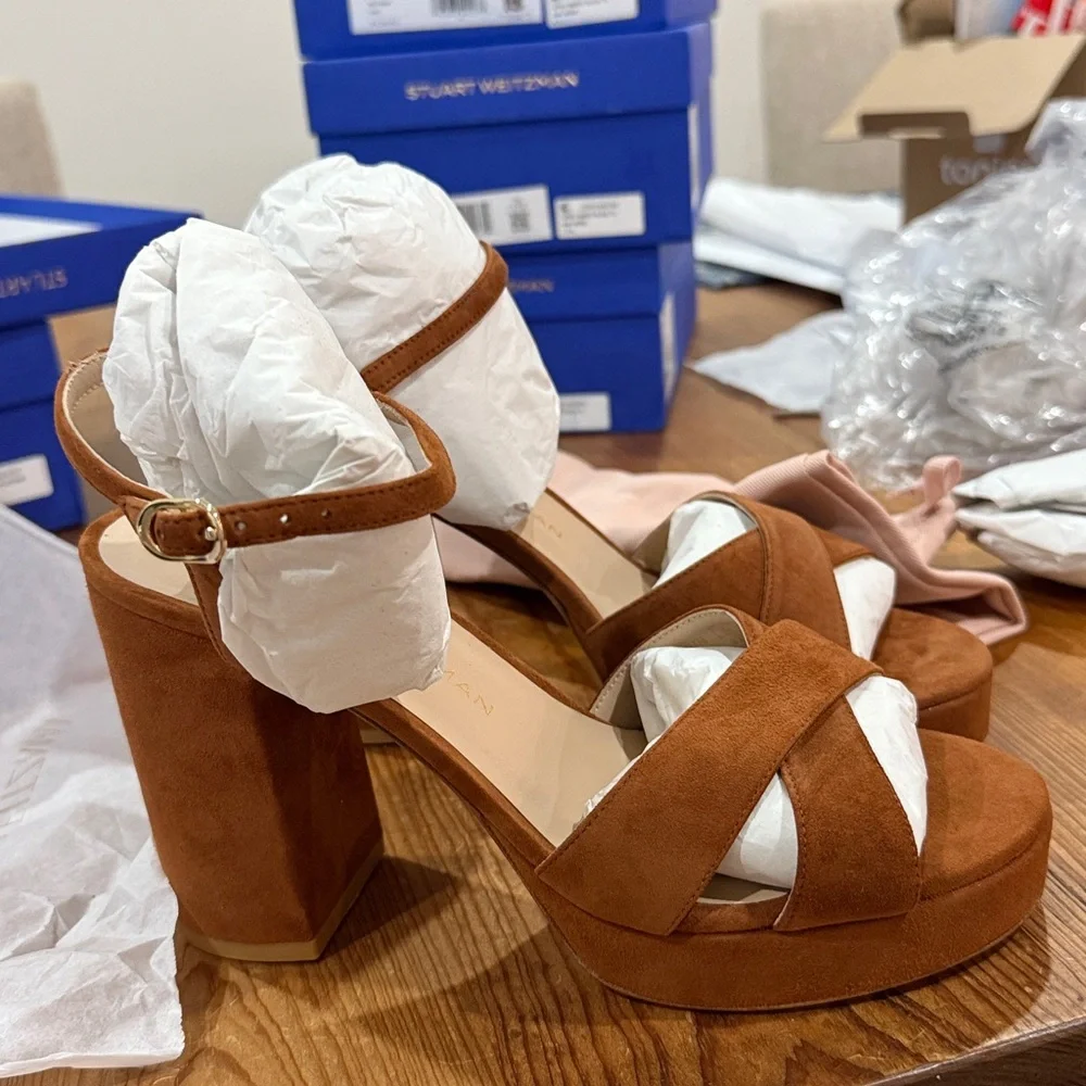 Stuart Weitzman Brown Suede Dayna Platform Sandal